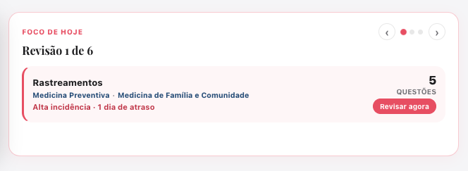 Card Foco de hoje: a próxima ação do dia, uma de cada vez