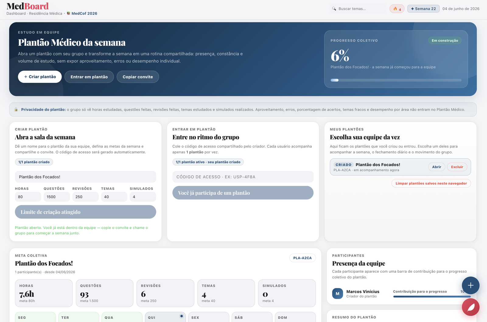 Plantão Médico — estudo em grupo